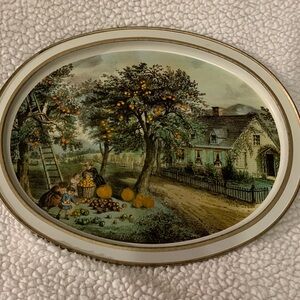 Vintage Oval Autumn Scene Tray Currier & Ives
Color full graphics. Tray Only